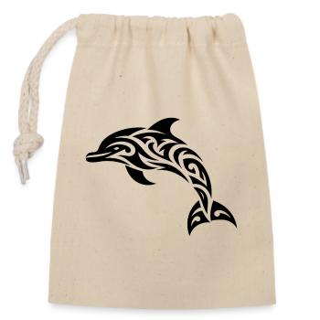 Springender Tribal Tattoo Tümmler Delfin - Verschließbarer Geschenkbeutel aus Baumwolle (14x20cm) - Natur - Vorne
