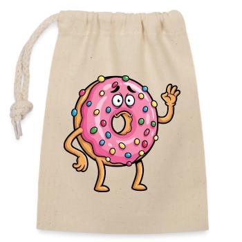 Süßer Donut winken traurig Abschied Freund Cartoon - Verschließbarer Geschenkbeutel aus Baumwolle (14x20cm) - Natur - Vorne