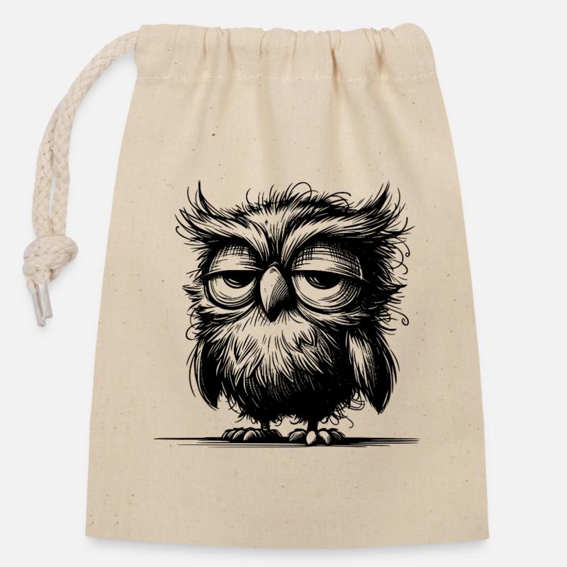 Hibou, je ne suis pas grognon, juste pas bien reposé - Sac cadeau en coton avec cordon (14 x 20 cm) - nature