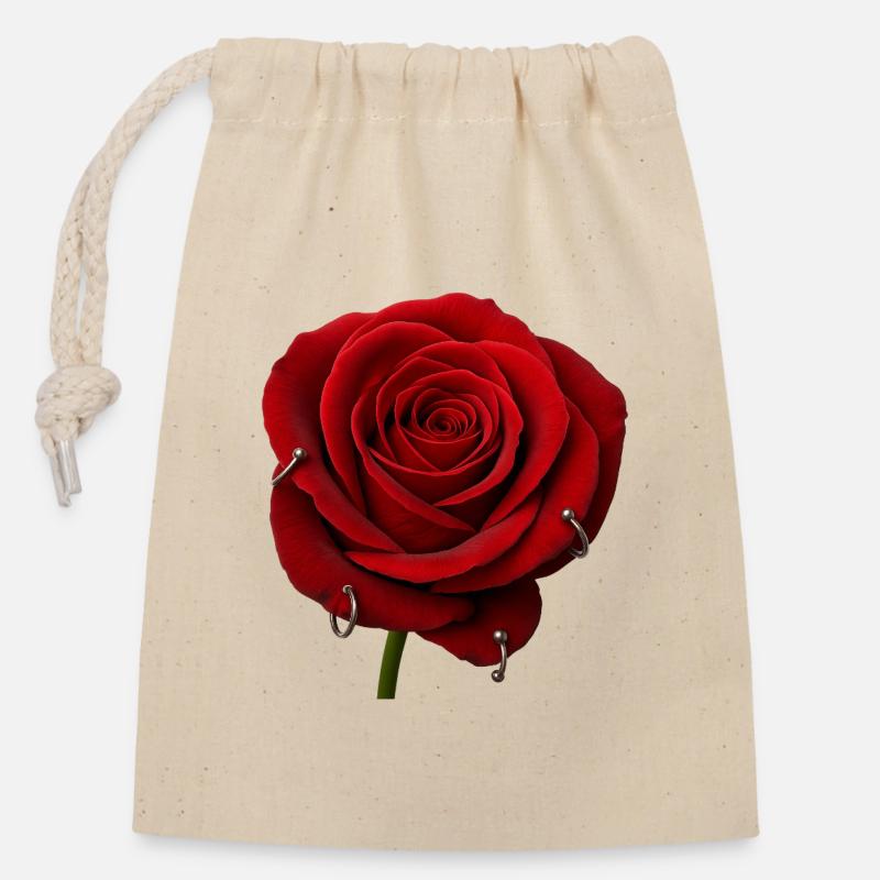 Rote Rose mit Piercings - Verschließbarer Geschenkbeutel aus Baumwolle (14x20cm) - Natur