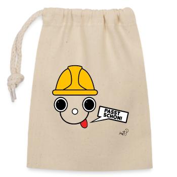 Koppie with construction worker's helmet - Closable cotton gift bag (14x20cm) - nature - Front