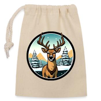 Hirsche Winter Style - Verschließbarer Geschenkbeutel aus Baumwolle (14x20cm) - Natur - Vorne