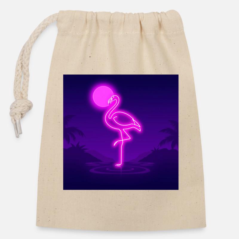 Neon Flamingo Moonlit Lagoon - Closable cotton gift bag (14x20cm) - nature