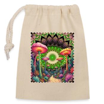 Psychedelische Pilzlandschaft Mandala - Verschließbarer Geschenkbeutel aus Baumwolle (14x20cm) - Natur - Vorne