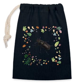 Hirschkäfer mit Herbstlaub - Verschließbarer Geschenkbeutel aus Baumwolle (14x20cm) - Navy - Vorne