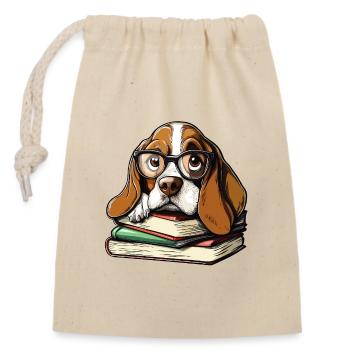 Mignon livre de lecture pour chiens basset hound avec lunettes - Sac cadeau en coton avec cordon (14 x 20 cm) - nature - Devant