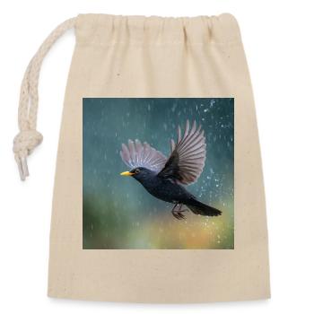 Amsel im Regen Schwarzdrossel im Frühlingsregen - Verschließbarer Geschenkbeutel aus Baumwolle (14x20cm) - Natur - Vorne