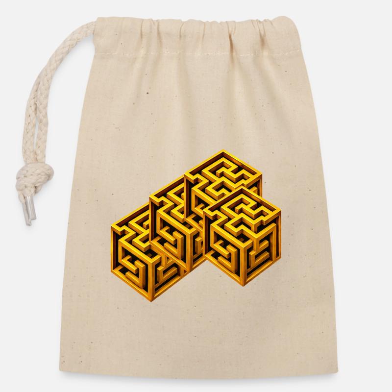 Golden Labyrinth Cube - Closable cotton gift bag (14x20cm) - nature