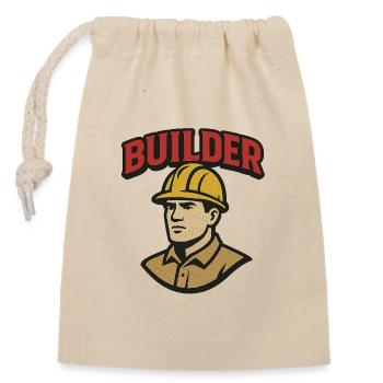 Construction Worker Retro Logo with Helmet - Closable cotton gift bag (14x20cm) - nature - Front