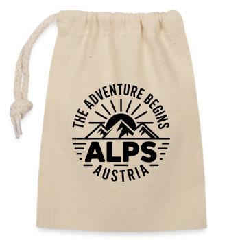 Alpen – Das Abenteuer beginnt – Souvenir-Design - Verschließbarer Geschenkbeutel aus Baumwolle (14x20cm) - Natur - Vorne