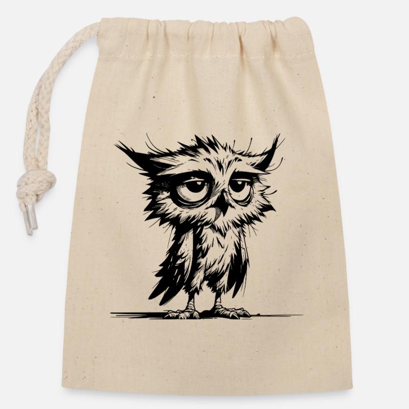 Eulen Morgenmuffel ich habe nicht verschlafen - Sac cadeau en coton avec cordon (14 x 20 cm) - nature