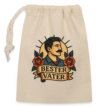 Bester Vater Retro Tattoo - Verschließbarer Geschenkbeutel aus Baumwolle (14x20cm) - Natur - Vorne