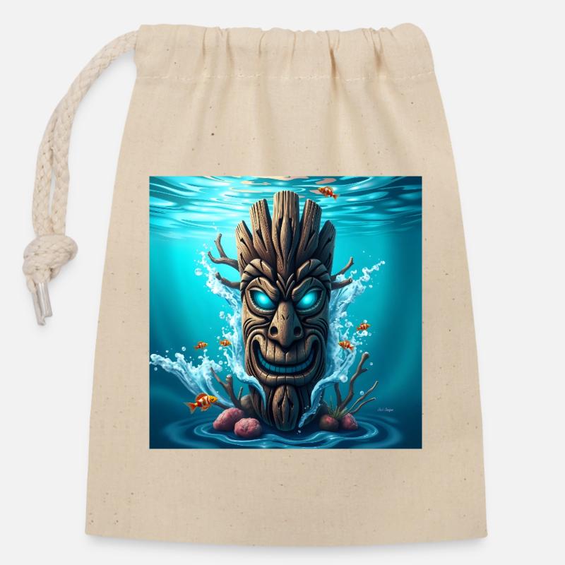 Underwater Tiki Mask - Closable cotton gift bag (14x20cm) - nature