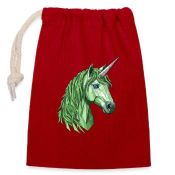 Licorne polygonale verte - Sac cadeau en coton avec cordon (14 x 20 cm) - rouge - Devant