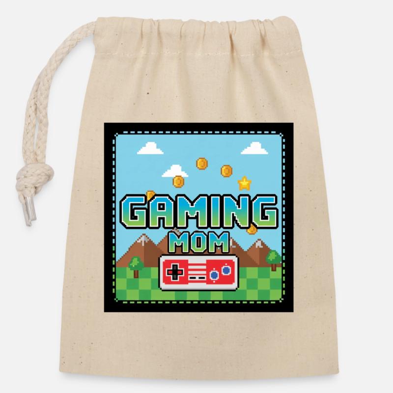 Maman Gaming - Sac cadeau en coton avec cordon (14 x 20 cm) - nature