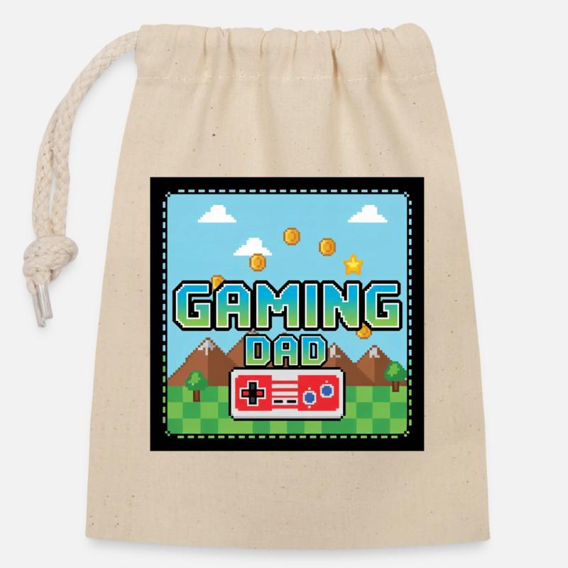 Gaming Dad - Verschließbarer Geschenkbeutel aus Baumwolle (14x20cm) - Natur