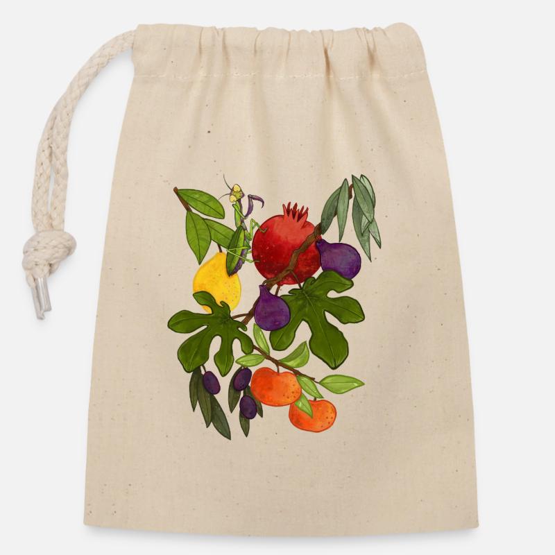 Automne méditerranéen - Sac cadeau en coton avec cordon (14 x 20 cm) - nature