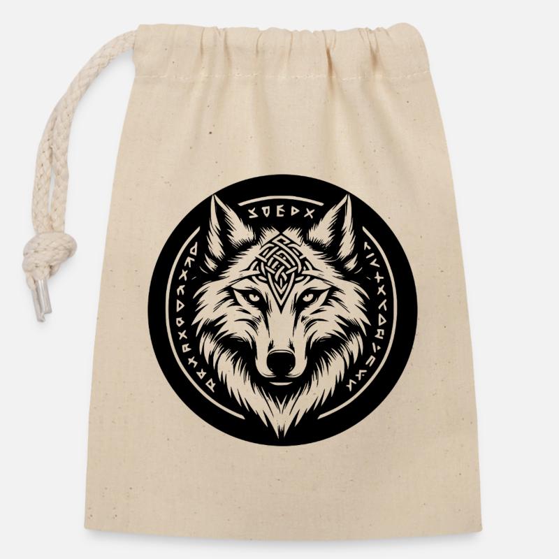 Wolf with Nordic symbols - Closable cotton gift bag (14x20cm) - nature