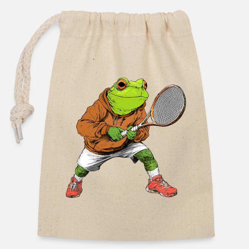 Frösche Tennis - Verschließbarer Geschenkbeutel aus Baumwolle (14x20cm) - Natur