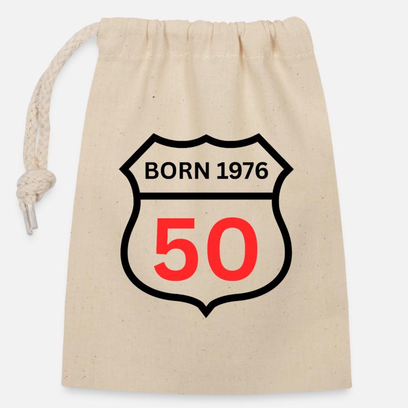 Né en 1976 – 50 ans sur la route - Sac cadeau en coton avec cordon (14 x 20 cm) - nature