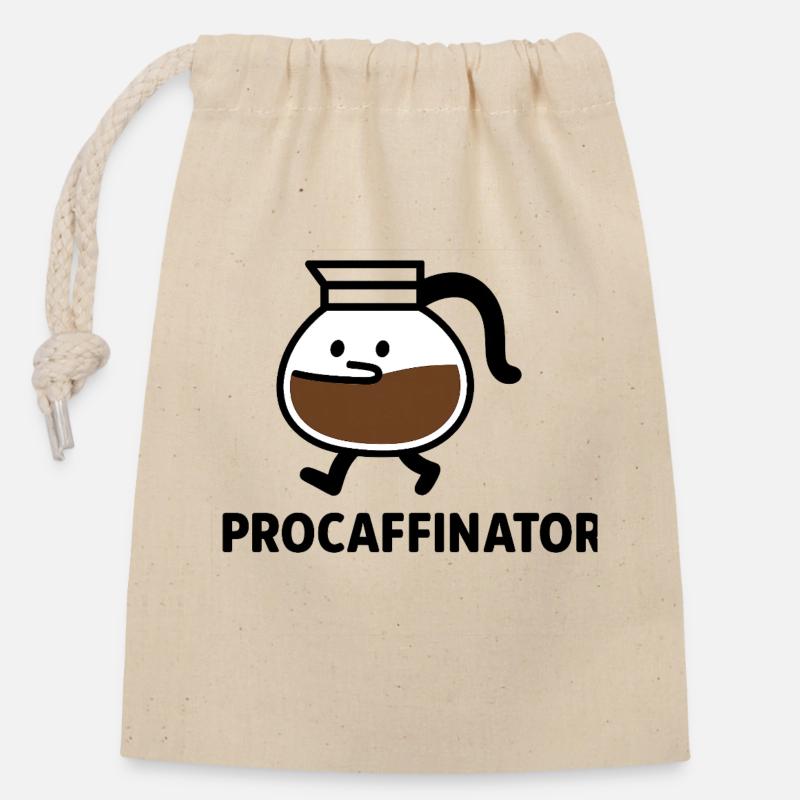 Dessin animé avec tasse de café ProCaffinator - Sac cadeau en coton avec cordon (14 x 20 cm) - nature