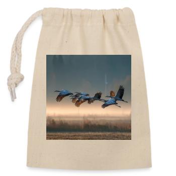 Grues grises, brume matinale, oiseaux migrateurs, lumière dorée - Sac cadeau en coton avec cordon (14 x 20 cm) - nature - Devant