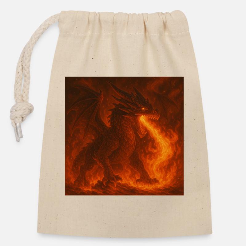 Fire dragon in glowing flames - Closable cotton gift bag (14x20cm) - nature