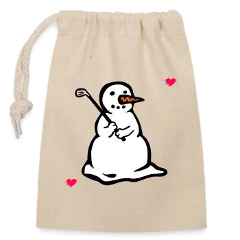 Winter Golfen Kinder Golfspieler Schneemann - Verschließbarer Geschenkbeutel aus Baumwolle (14x20cm) - Natur - Vorne