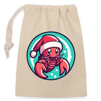 Christmas Lobster with Santa Hat - Closable cotton gift bag (14x20cm) - nature - Front