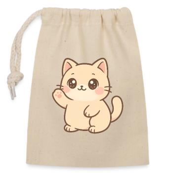 Kawaii Kitten Waving Design - Closable cotton gift bag (14x20cm) - nature - Front