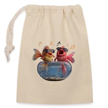 Poisson rouge chanteur avec des lunettes de soleil en verre - Sac cadeau en coton avec cordon (14 x 20 cm) - nature - Devant