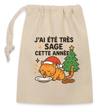 Wise and Gourmet Christmas Cat - Closable cotton gift bag (14x20cm) - nature - Front