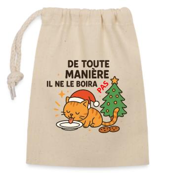 Festive Christmas Cat Who Refuses Drinking - Closable cotton gift bag (14x20cm) - nature - Front