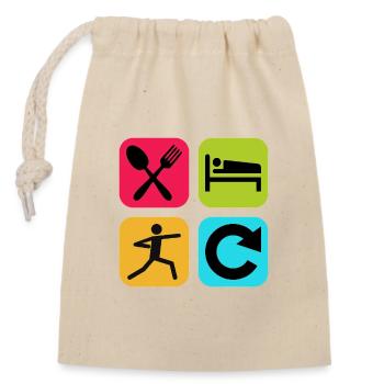 Essen, schlafen, karate, wiederholen, lustiges Zitat, Dojo - Verschließbarer Geschenkbeutel aus Baumwolle (14x20cm) - Natur - Vorne