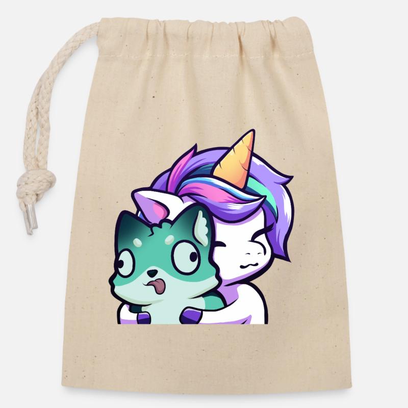 Lya Licorne Câlin - Sac cadeau en coton avec cordon (14 x 20 cm) - nature