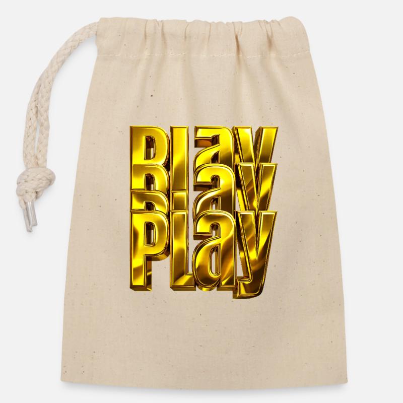 Golden 3D Typografie Blay Play - Verschließbarer Geschenkbeutel aus Baumwolle (14x20cm) - Natur