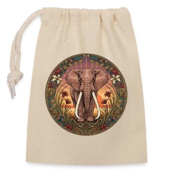 Elephant portrait in a circle of flowers - Closable cotton gift bag (14x20cm) - nature - Front