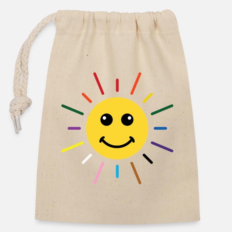 Sunny Rainbow Sun Smile LGBTQ - Verschließbarer Geschenkbeutel aus Baumwolle (14x20cm) - Natur