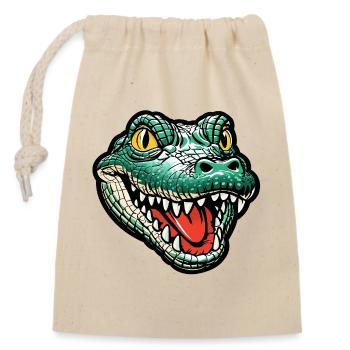 Grinsender Krokodil Kopf - Verschließbarer Geschenkbeutel aus Baumwolle (14x20cm) - Natur - Vorne