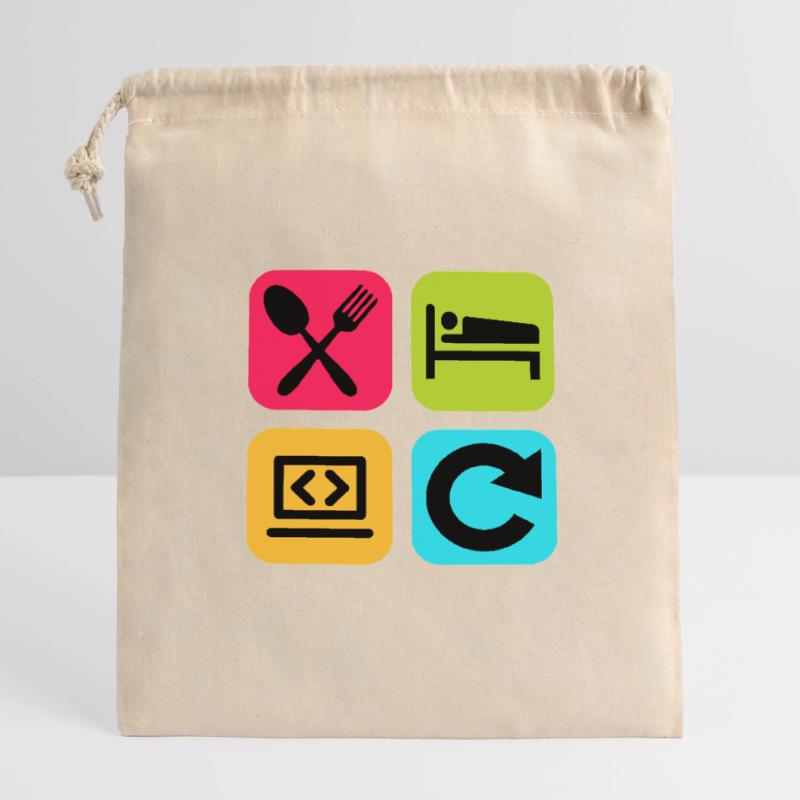 Essen, schlaf, Programm wiederholen, lustiger Zitatcode Verschließbarer Geschenkbeutel aus Baumwolle (14x20cm)