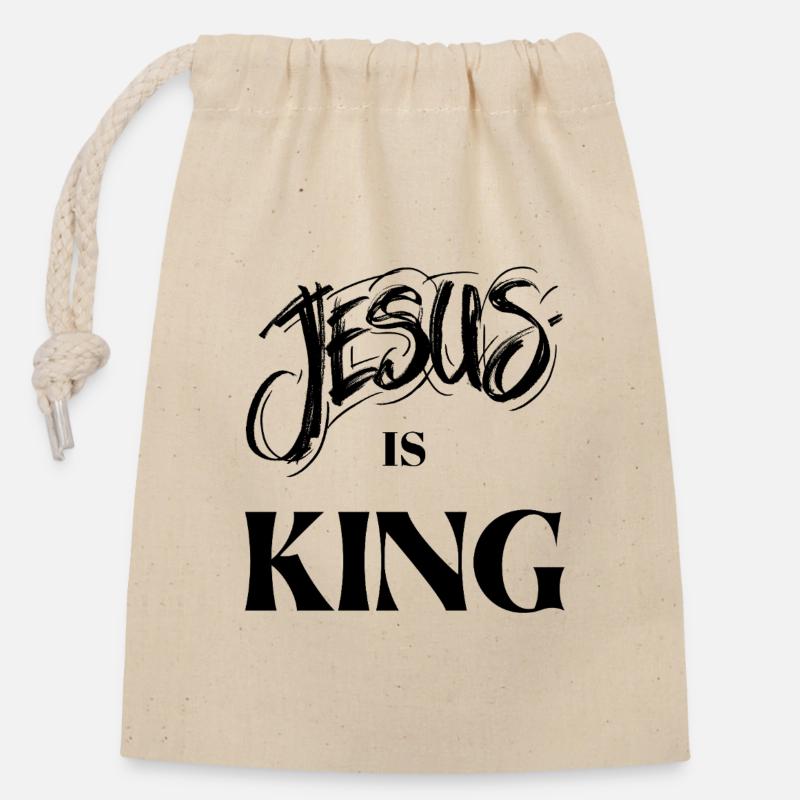 Jésus est roi - Sac cadeau en coton avec cordon (14 x 20 cm) - nature