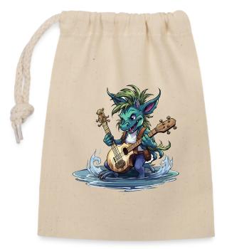 Wasserdrache Gitarrist - Verschließbarer Geschenkbeutel aus Baumwolle (14x20cm) - Natur - Vorne