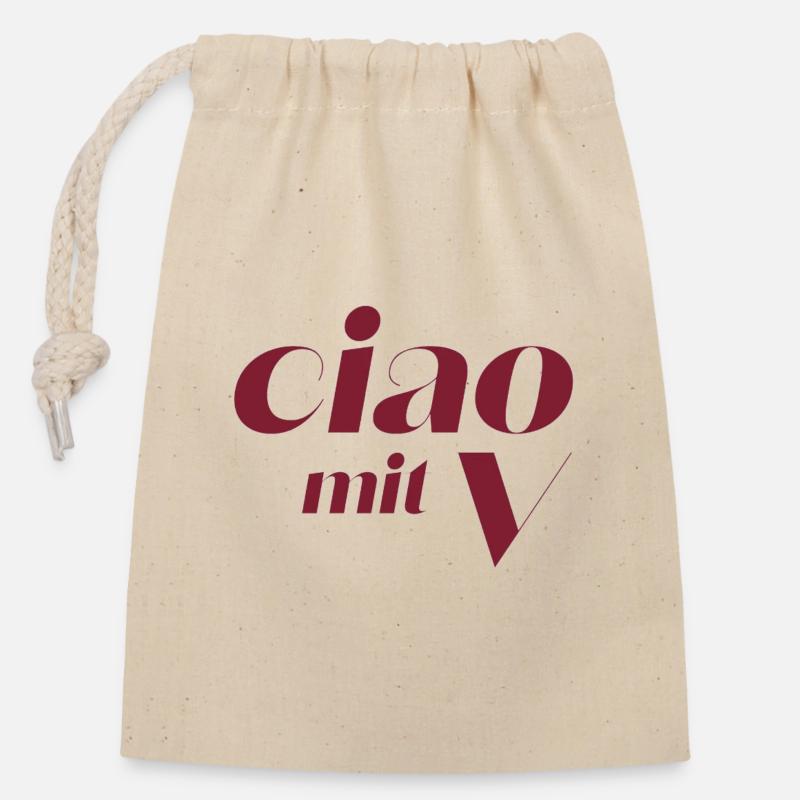 Ciao mit V Vintage Kalligraphie - Verschließbarer Geschenkbeutel aus Baumwolle (14x20cm) - Natur