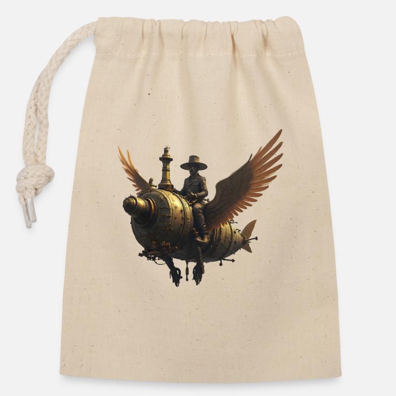Steampunk - Closable cotton gift bag (14x20cm) - nature