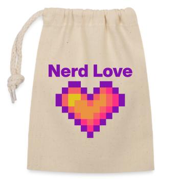Amour de nerd – Cœur de pixels, Gamer Lovee Language - Sac cadeau en coton avec cordon (14 x 20 cm) - nature - Devant