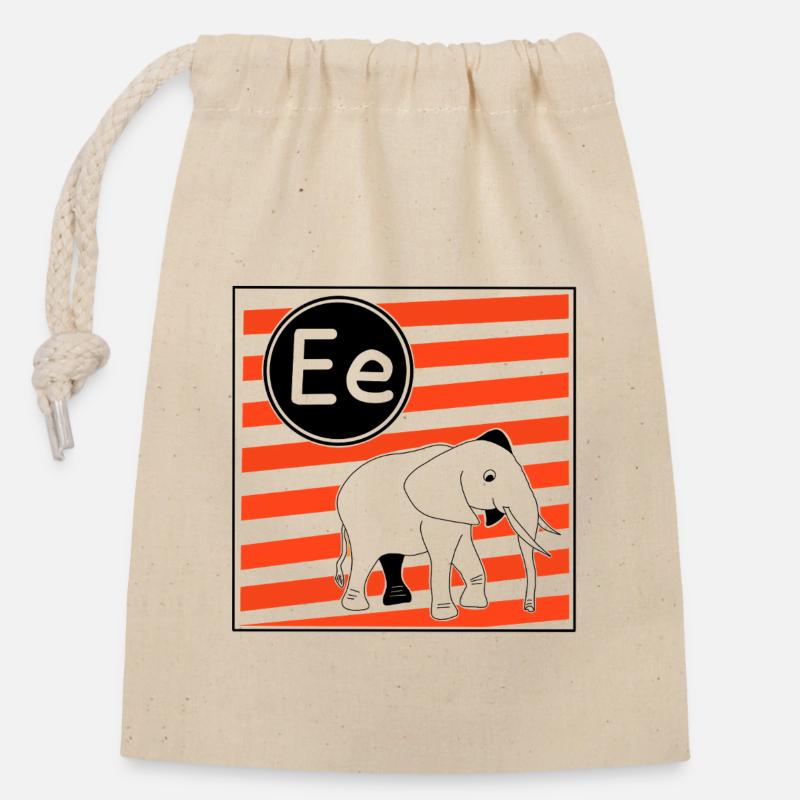 E pour Lettres d’éléphant pour apprendre à lire - Sac cadeau en coton avec cordon (14 x 20 cm) - nature