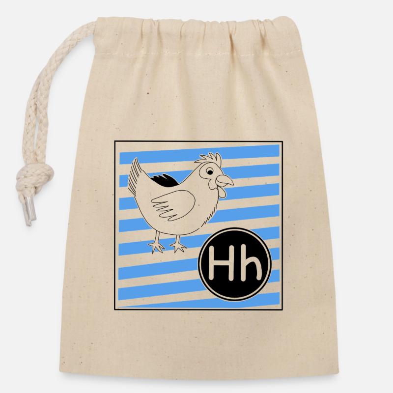 H pour poulet - Sac cadeau en coton avec cordon (14 x 20 cm) - nature