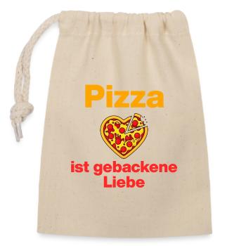 Pizza ist gebackene Liebe, Pizza Lover, Foodie - Verschließbarer Geschenkbeutel aus Baumwolle (14x20cm) - Natur - Vorne