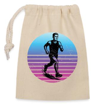 Characterful running design - Closable cotton gift bag (14x20cm) - nature - Front