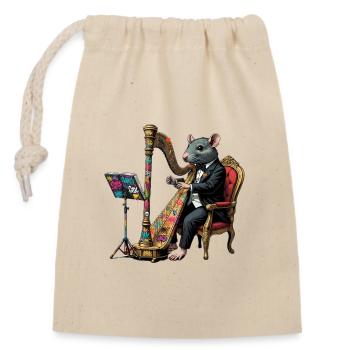 Rat in suit playing harp graffiti - Closable cotton gift bag (14x20cm) - nature - Front